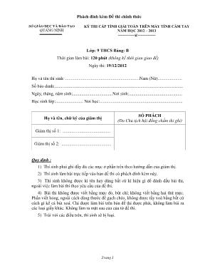 Kỳ thi cấp tỉnh giải toán trên máy tính cầm tay năm học 2012  2013 - Lớp 9 bảng B